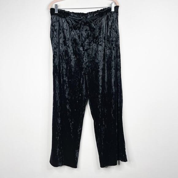 2/$30 ZARA Crushed Velvet High Rise Capri Pants Large Black Cinched Waist #7313 - Picture 1 of 14